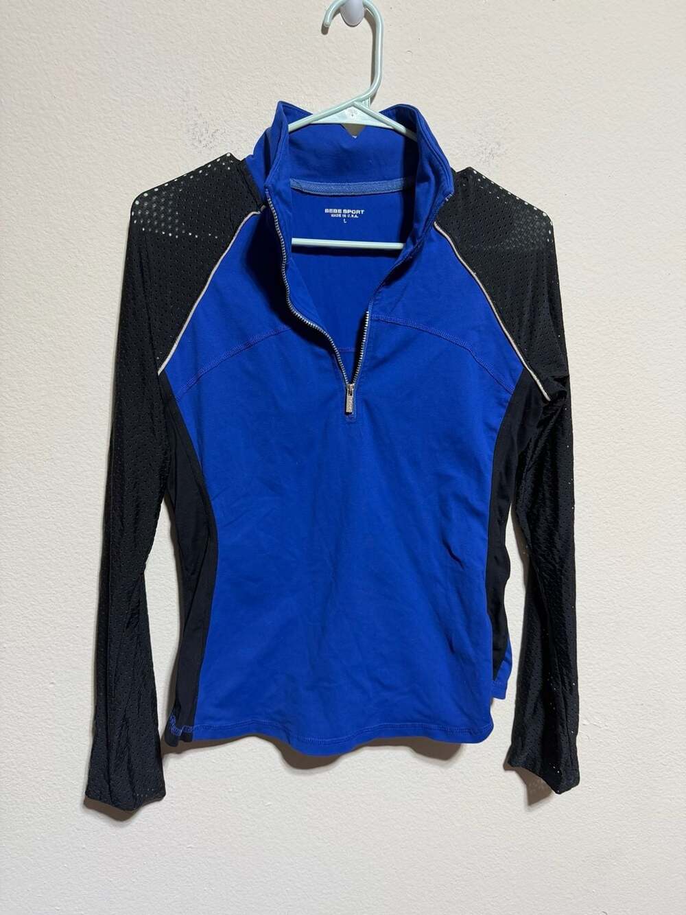 Bebe Sport Royal Blue and Black Mesh Long Sleeve 1/2 Zip Athletic Pullover